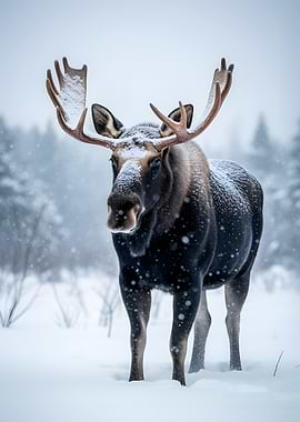 Moose in a Snowy Forest