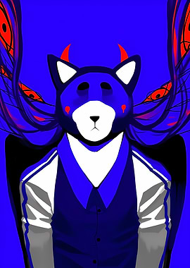 Blue Demon Dog Character in School Uniform