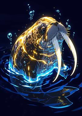Golden Walrus in Dark Water