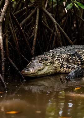 Alligator in Mangrove Roots