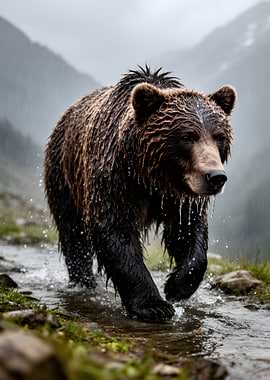 Bear walking in the rain