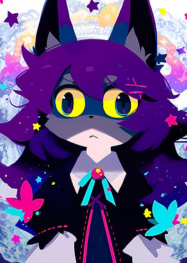 Anime Cat Character with Stars