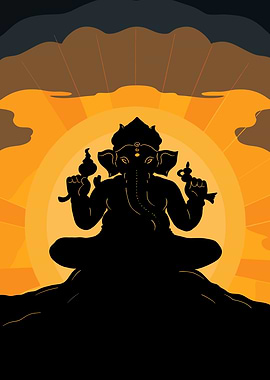Ganesha Silhouette Against Sunset