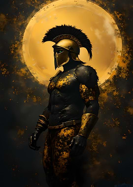 Spartan Warrior Against Golden Moon