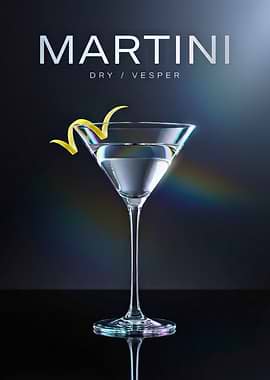 Midnight Vesper Martini with Prismatic Glass Reflections