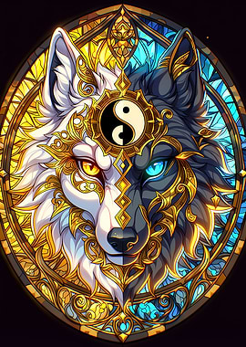 Yin Yang Wolf Stained Glass