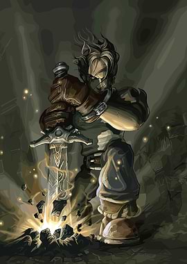 Warrior with glowing sword