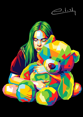 Billie Eilish with Teddy Bear Pop Art