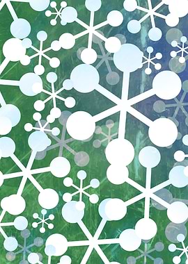 Abstract Snowflakes on Green and Blue Background