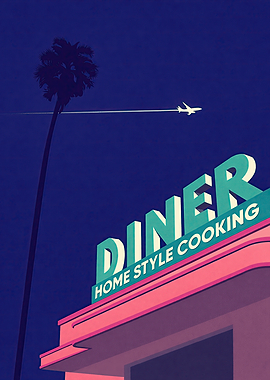 Diner Sign with Airplane and Palm Tree