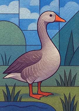 Stylized Goose by a Pond