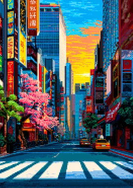 Pixel Art Japanese City Street