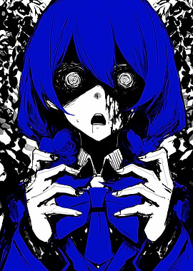 Distressed Anime Girl with Blue Hair