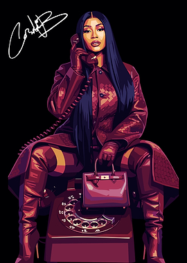 Cardi B on a Vintage Phone