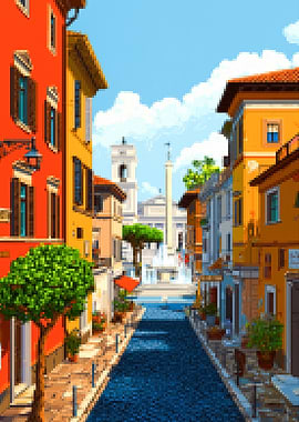 Pixel Art Italian Street Scene