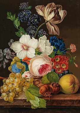 Vibrant Floral and Fruit Still Life