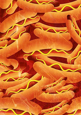 Grunge Hot Dog Pattern with Mustard