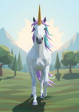 Low Poly Fantasy Unicorn Illustration