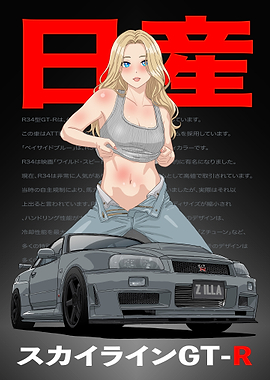 Nissan Skyline GT-R R34 Anime Poster