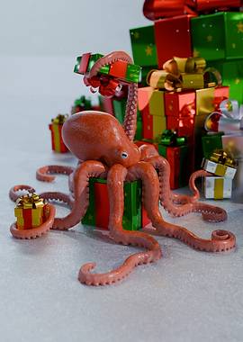 Octopus with Christmas Gifts