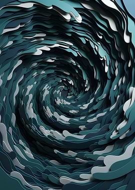 Abstract Swirling Ocean Wave Paper Cut Illustration