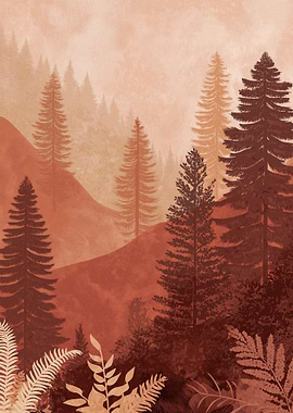 Misty Forest Landscape Painting