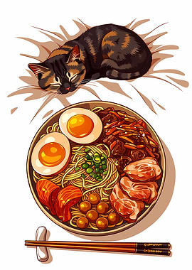 Cat Sleeping Ramen Bowl