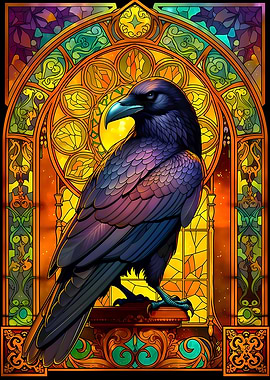 Stained Glass Raven