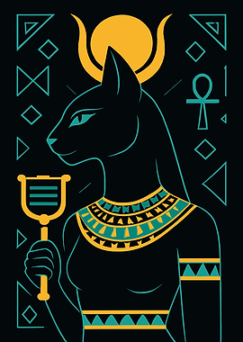 Egyptian Cat Goddess Bastet with Ankh