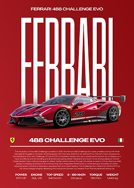 Ferrari 488 Challenge Evo Car Poster