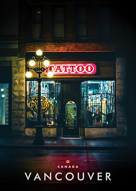 Vancouver Tattoo Shop at Night