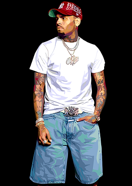 Chris Brown in white t-shirt and denim shorts