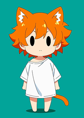 Chibi Cat Boy in Oversized Shirt