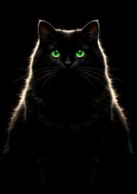 Black Cat Black Background - Portrait Staring at Camera