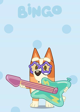 Bingo Dog with Guitar and Star Glasses