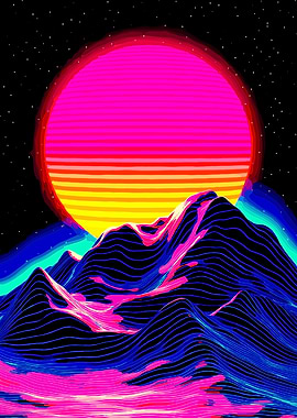 Retro Sunset Mountains