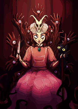 Gothic Girl with Cat and Knife