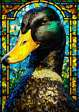 Mallard Duck in Stained Glass Style