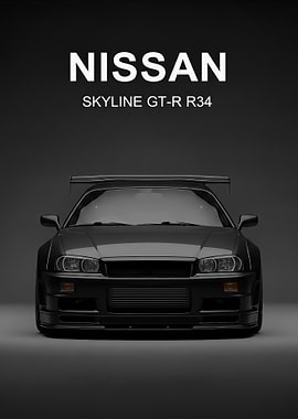 sport black Nissan Skyline GT-R R34 Poster