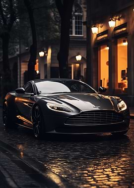 Luxury Car on Wet Street