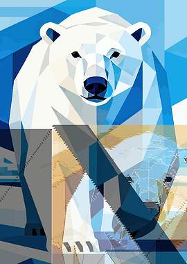 Geometric Polar Bear in Blue Tones