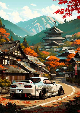 Pixel Sports Car Japanese Village