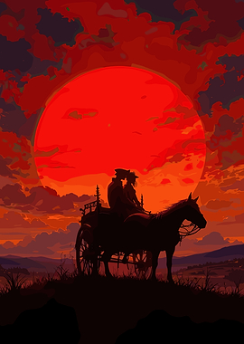 Couple on Horse Carriage at Sunset