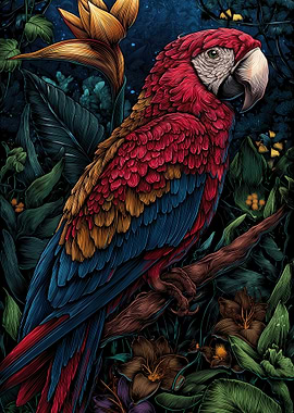 Scarlet Macaw in Tropical Jungle
