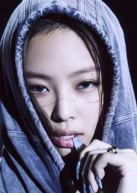 Close-up of a jennie in a hoodie
