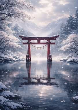Winter Torii Gate Reflection