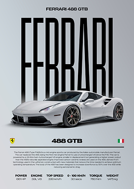 Ferrari 488 GTB Car Poster