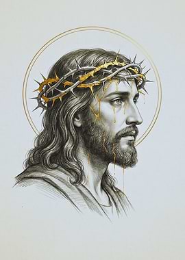 Kintsugi Crown of Thorns — Golden Halo Portrait of Christ