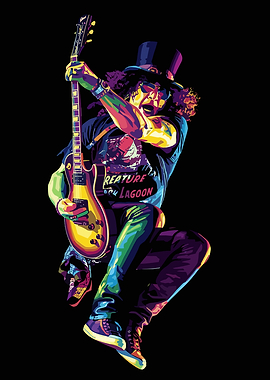 Slash Playing Guitar in Pop Art Style