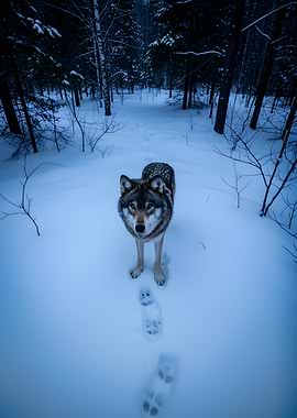 Wolf in a Snowy Forest